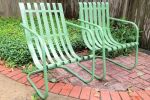 green metal chairs